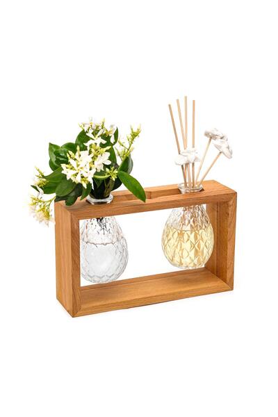 Missi Masif Ahşap Standlı Vanilya Sandal Oda Kokusu ve Vazo Seti