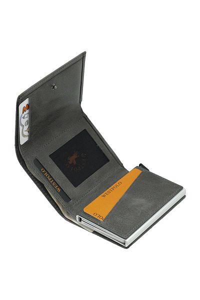 Westpolo West Polo Genuine Antique Leather Unisex Mechanism Wallet Card Holder