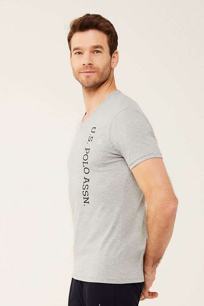 U.S. Polo Assn. Ανδρικό μπλουζάκι με λαιμόκοψη σε γκρι μελανζέ 18466
