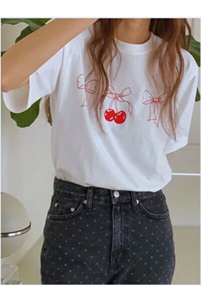 MOONBULL Ribbon Cherry gemustertes Oversize Damen T-Shirt