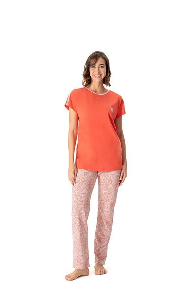 U.S. Polo Assn. US Polo Assn.Women's Coral Round Neck Pajamas Set B.1ON7_NI.0CL2D0