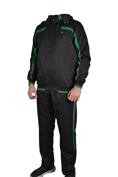 Enrico Ferry Men's Parachute Fabric Zippered Hooded Black Tracksuit Set