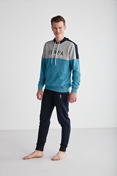 U.S. Polo Assn. - Erkek Turkuaz Kapşonlu Pijama Takımı