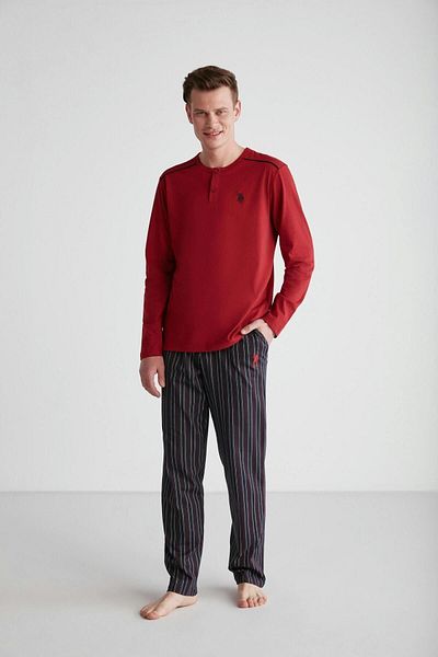 U.S. Polo Assn. ΒΑΣΗ. POLO ASSN. - Ανδρικό Σετ Πιτζάμες Claret Red Patchwork 024K.A.1S.T.8.7R.3P.L8.S