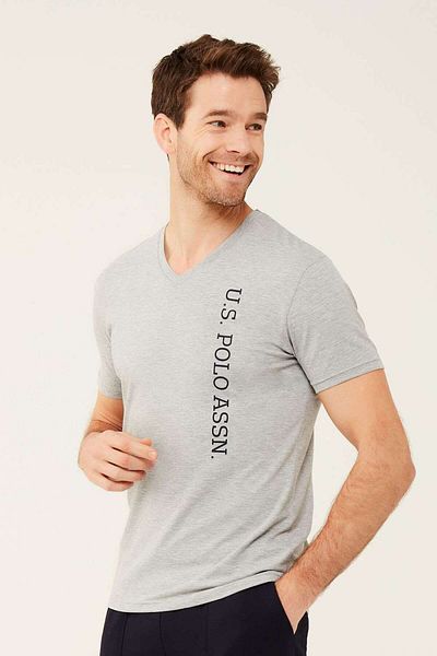 U.S. Polo Assn. Ανδρικό μπλουζάκι με λαιμόκοψη σε γκρι μελανζέ 18466