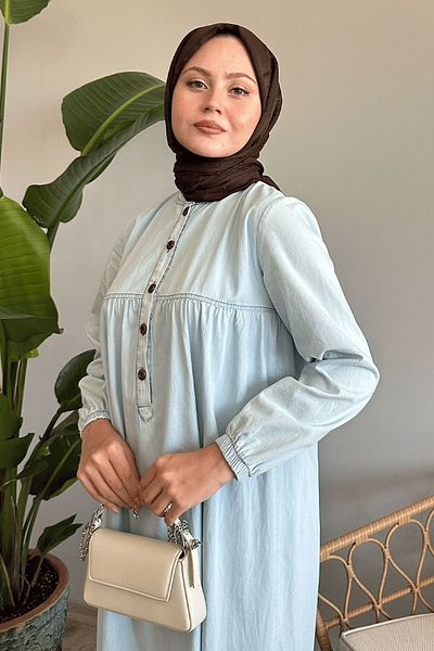 InStyle Ice Blue Robe Placket Jeans Dress