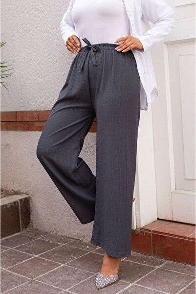 Sfg Life Moda Стильні жіночі штани з потертої тканини та мішковини - еластична талія та шнурівка спереду