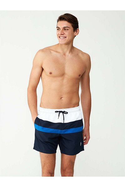 U.S. Polo Assn. Pantaloni scurți de baie de lungime medie albastru bleumarin pentru bărbați - 23000