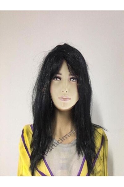 moysahsap party&ahşap Perucă lungă neagră sintetică de petrecere