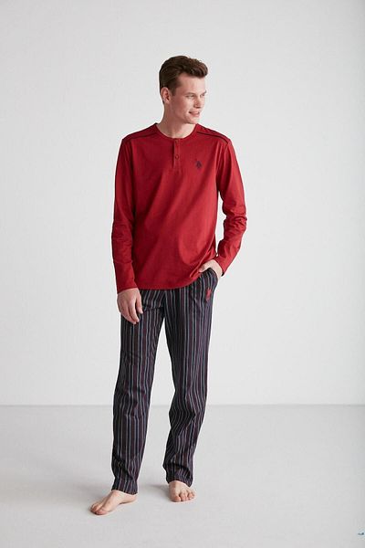 U.S. Polo Assn. ΒΑΣΗ. POLO ASSN. - Ανδρικό Σετ Πιτζάμες Claret Red Patchwork 024K.A.1S.T.8.7R.3P.L8.S