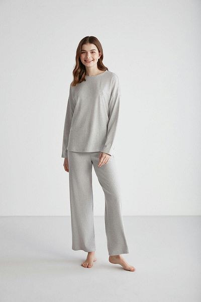 U.S. Polo Assn. - Women's Gray Melange Round Collar Pajama Set