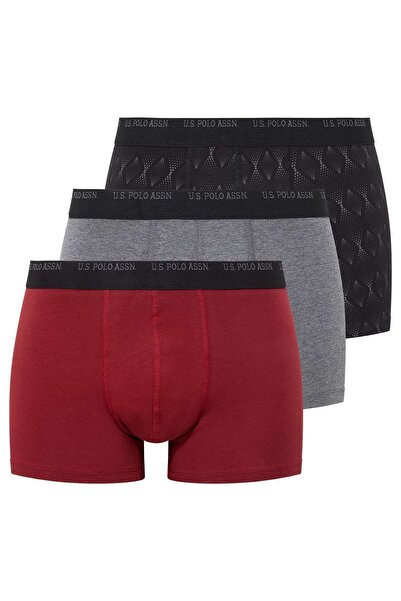U.S. Polo Assn. Erkek Pamuklu Likralı Bordo & Siyah & Antrasit 3'lü Paket Boxer