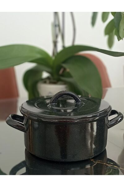 EBRULİEMAYE Black Mottled Enamel Camping Milk Yogurt Soup Pot 2250 ml 22 cm D...