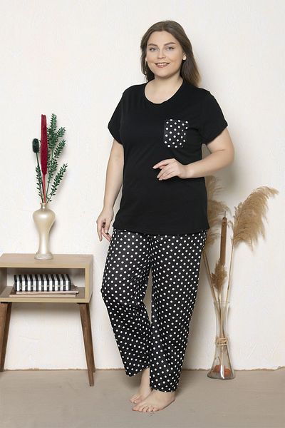 MyBen Nadměrná velikost, černá, puntíkovaný vzor, ​​oversize pyžamo s krátkým rukávem, set B-13