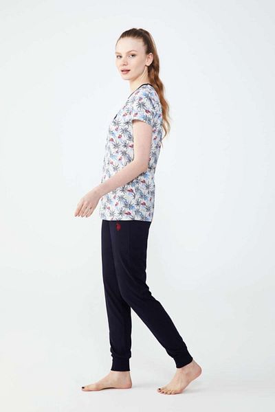 U.S. Polo Assn. Set pijamale pentru femei Ecru Melange - Gât rotund