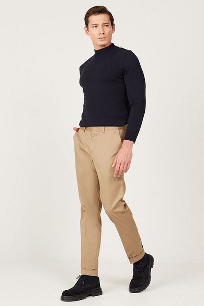 ALTINYILDIZ CLASSICS Ανδρικό παντελόνι Camel Slim Fit Slim Fit Gabardine με μοτίβο βαμβακερό εύκαμπτο ελαστικό παντελόνι μέσης