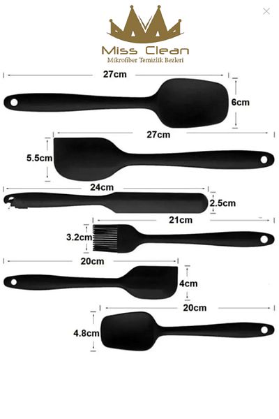 MissClean 6 Pieces Heat Resistant Fireproof and Non-Stick Black Silicone Spatula Set