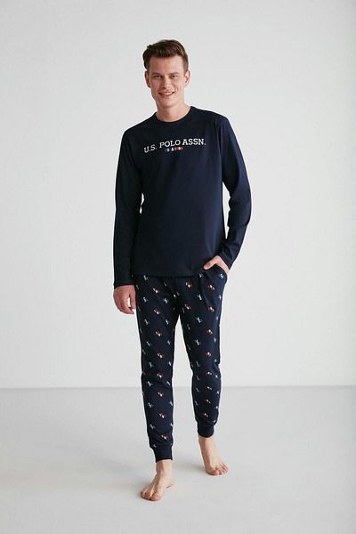 U.S. Polo Assn. Σετ ανδρικές πιτζάμες με στρογγυλή λαιμόκοψη Navy Blue
