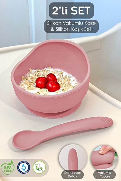 Meleni Baby 2'li Silikon Bebek Beslenme Seti - Vakumlu Mama Kasesi - Diş Kaşı...