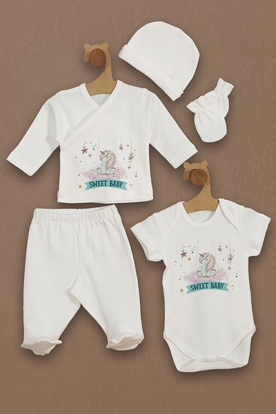 Homamia 5-Piece Unicorn Patterned 100% Organic Hospital Exit Set