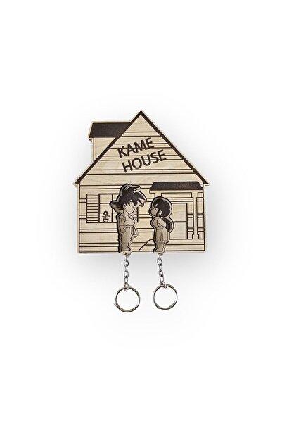 Dlyn Dalyan Dragon Ball - مجموعة سلسلة مفاتيح Kame House، سلسلة مفاتيح خشبية بمظهر علوي وشماعة مفاتيح