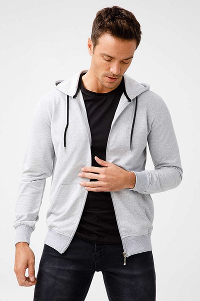 İgs Ανδρικό φούτερ A.Grey Hooded με φερμουάρ μοντέρνα εφαρμογή - Extra Slim Fit