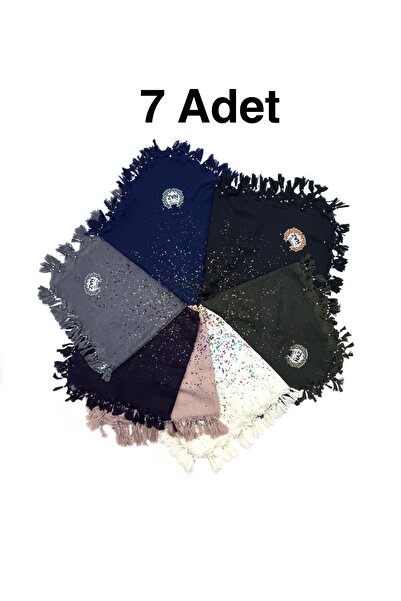 nazipek 7'li Set Boncuklu Püskürtme Desenli Büyük Boy Yazma 110x110 Cm Pamukl...