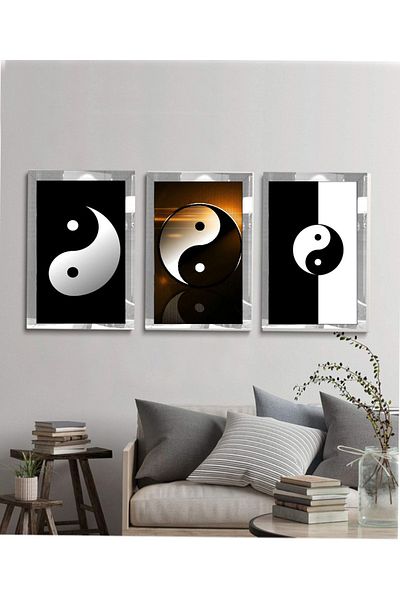 YOKTAYOK Τραπέζι Ying Yang με πλαίσιο από πλεξιγκλάς 3 τεμαχίων