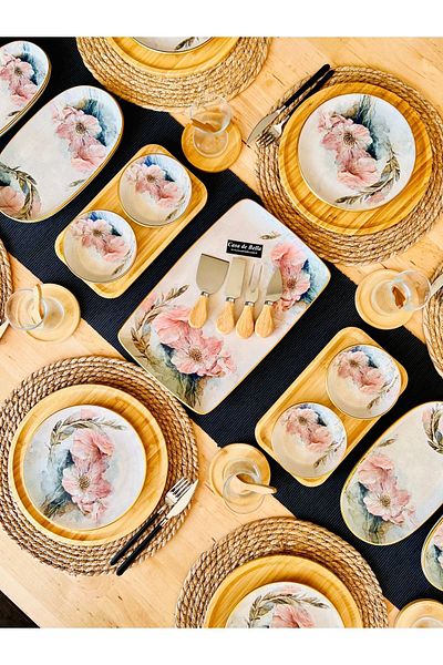 CASA DE BELLA 40 Piece Bamboo Floral Patterned Breakfast Set