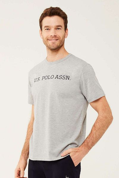 U.S. Polo Assn. Ανδρικό μπλουζάκι γκρι μελανζ με στρογγυλή λαιμόκοψη 18465