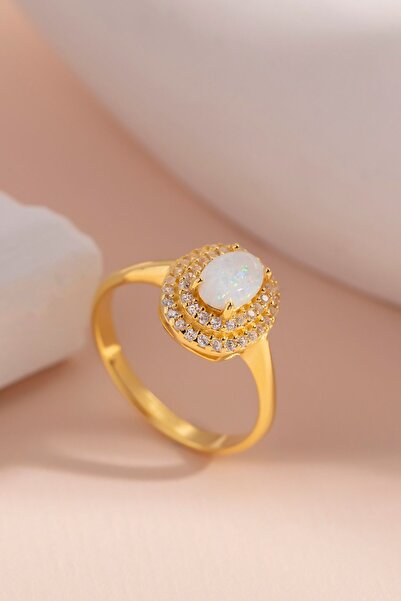 Else Silver Çift Sıra Beyaz Opal Taşlı Yüzük - 17