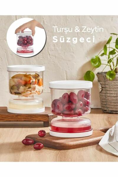 Tiesa Home 1 Adet Kum Saati Süzgeçli Turşu Peynir Zeytin Saklama Kabı 1.5L