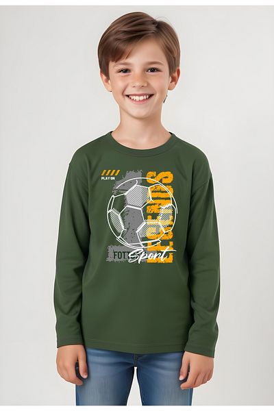 panios kids Legends Printed Boys' Round Neck Khaki Green Sweatshirt