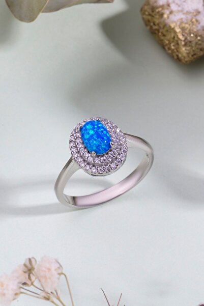 Else Silver Çift Sıra Taşlı Opal Yüzük