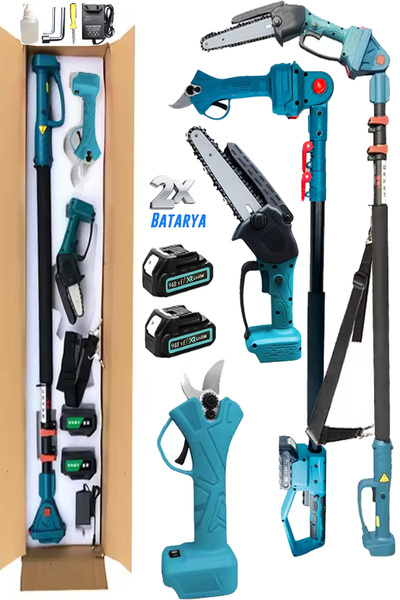 MOONSHOP Japan 256 Vf 2 Li Set 2 Akülü Şarjlı Ağaç Dal Kesme Budama Makası Zi...