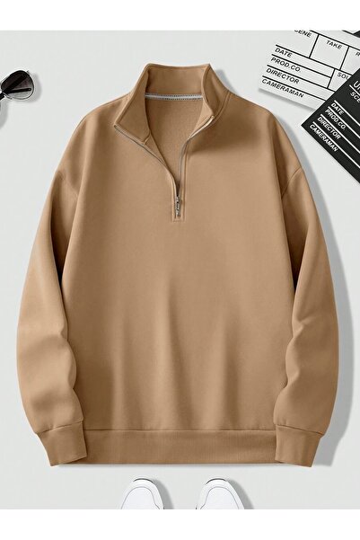 MOONBULL Unisex Dik Yakalı Yarım Fermuarlı Oversize Sweatshirt