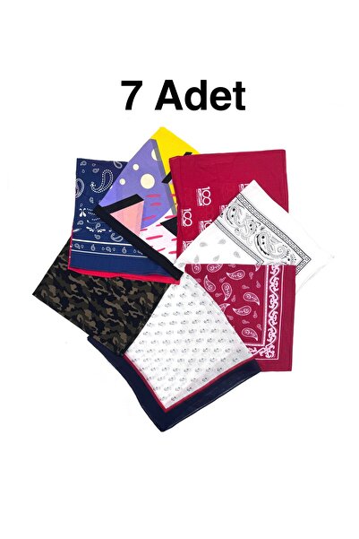 nazipek 7'li Set %100 Pamuklu Bandana Fular 55x55cm Toptan Hediyelik 7 Adet E...