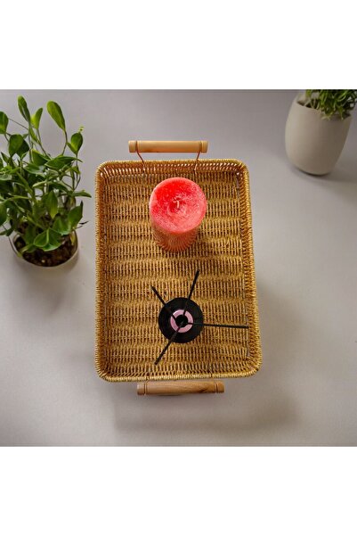 store trend Dikdörtgen Orta Boy Sunum Dekor Rattan Tepsi 35 X 25 Cm