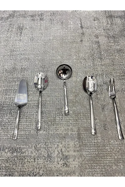 Mira züccaciye 5 Piece Stainless Steel Silver Serving Set - Colander, Ladle, Shovel, Fork, Spoon - Dowry Holder