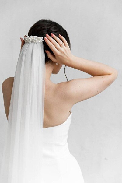 ecrin tuhafiye hobi Düğün duvağı, inci gelin duvağı. İnci tarakla şapel uzunl...