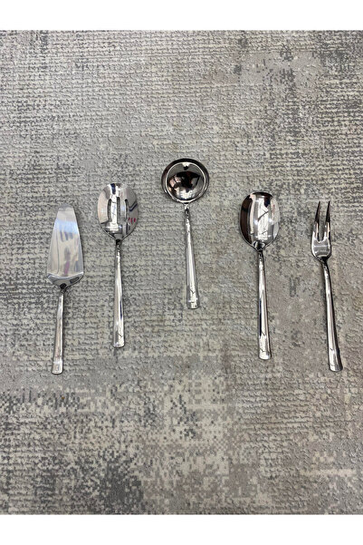 NEWTREND Züccaciye Stainless Steel 5 Piece Serving Set - Gold Colander, Ladle, Shovel, Fork, Spoon - Dowry Holder