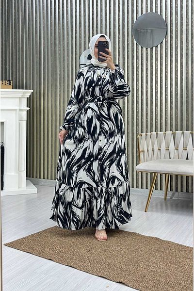 Moda Krash Viscose Summer Dress - Loose Fit, Belt Detail