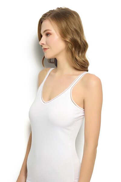 Jiber Women's White Cotton Lycra Rope Strap 6-Piece Undershirt 553