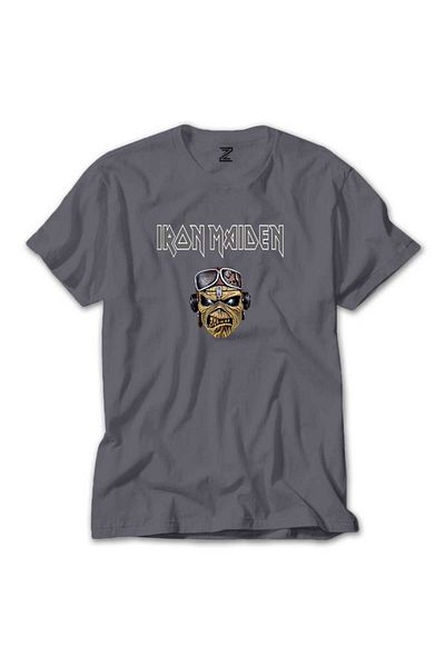 Z zepplin Iron Maiden Zombie Grey T-Shirt - Μοτίβο προσώπου