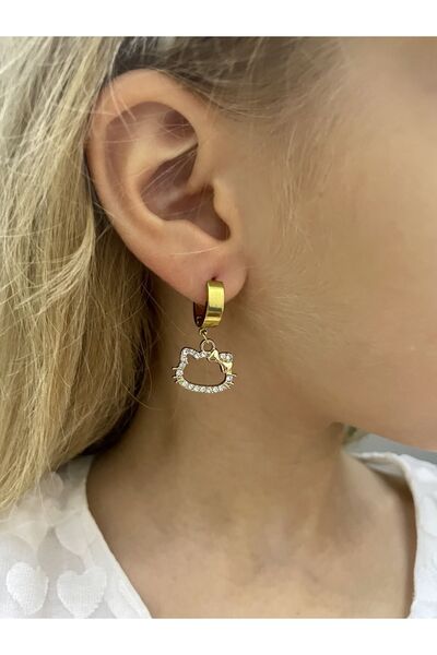 1PARÇAMAVİ Hello Kitty Çelik çocuk küpesi - delik kulaklar için