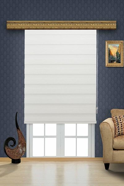 BigPazar Plain White Imported Bamboo Wide Pleated Zebra Roller Blinds Sunshade (Aluminum Case)