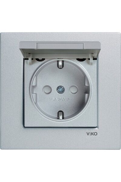 VİKO Kapaklı Topraklı Priz Çocuk Korumalı Çerçeveli (GÜMÜŞ)