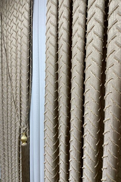 Cortibo Harmony Series Tassel Backdrop Curtain Beige - 1 to 3 Tight Pleats