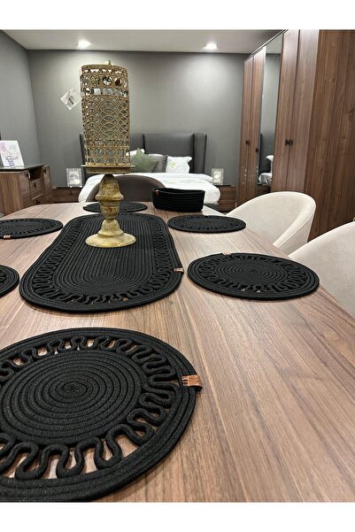 Türkmen Ev Tekstil 6 قطع من الجوت الخوص - أمريكي، 1 عداء، 1 سلة خبز وقاعدة أط...