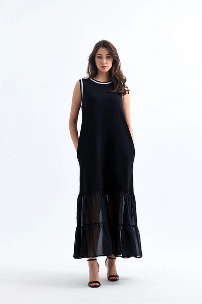 GAMZE ALPTEKİN Sleeveless Chiffon Dress - Ribbed Skirt